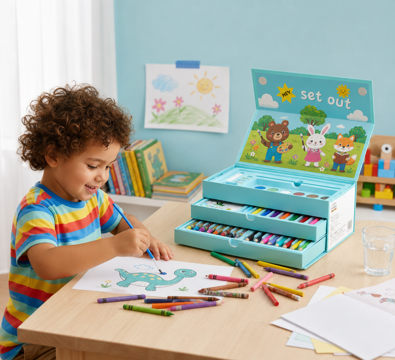 Drawing Kit Box For Kids With Colors  Tools (1 Pc)