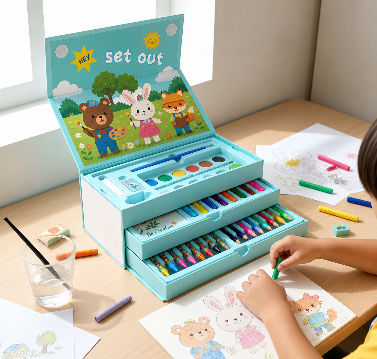 Drawing Kit Box For Kids With Colors  Tools (1 Pc)