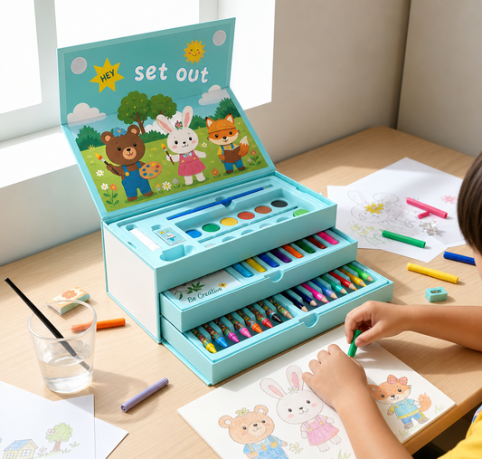 Drawing Kit Box For Kids With Colors  Tools (1 Pc)